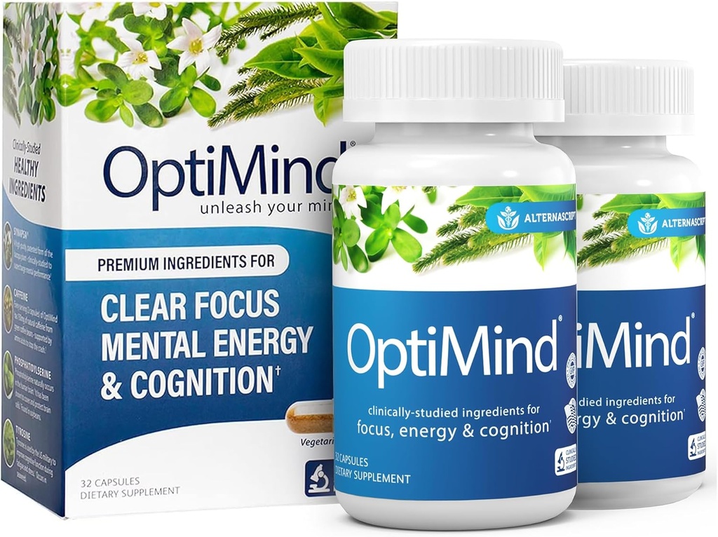 Optimind Bacopa Monnieri Brain Supplement for Memory and Focus, Nootropics with Phosphatidylserine, Huperzine A, Non-GMO, Clinically Studied Ingredients, 64 Capsules