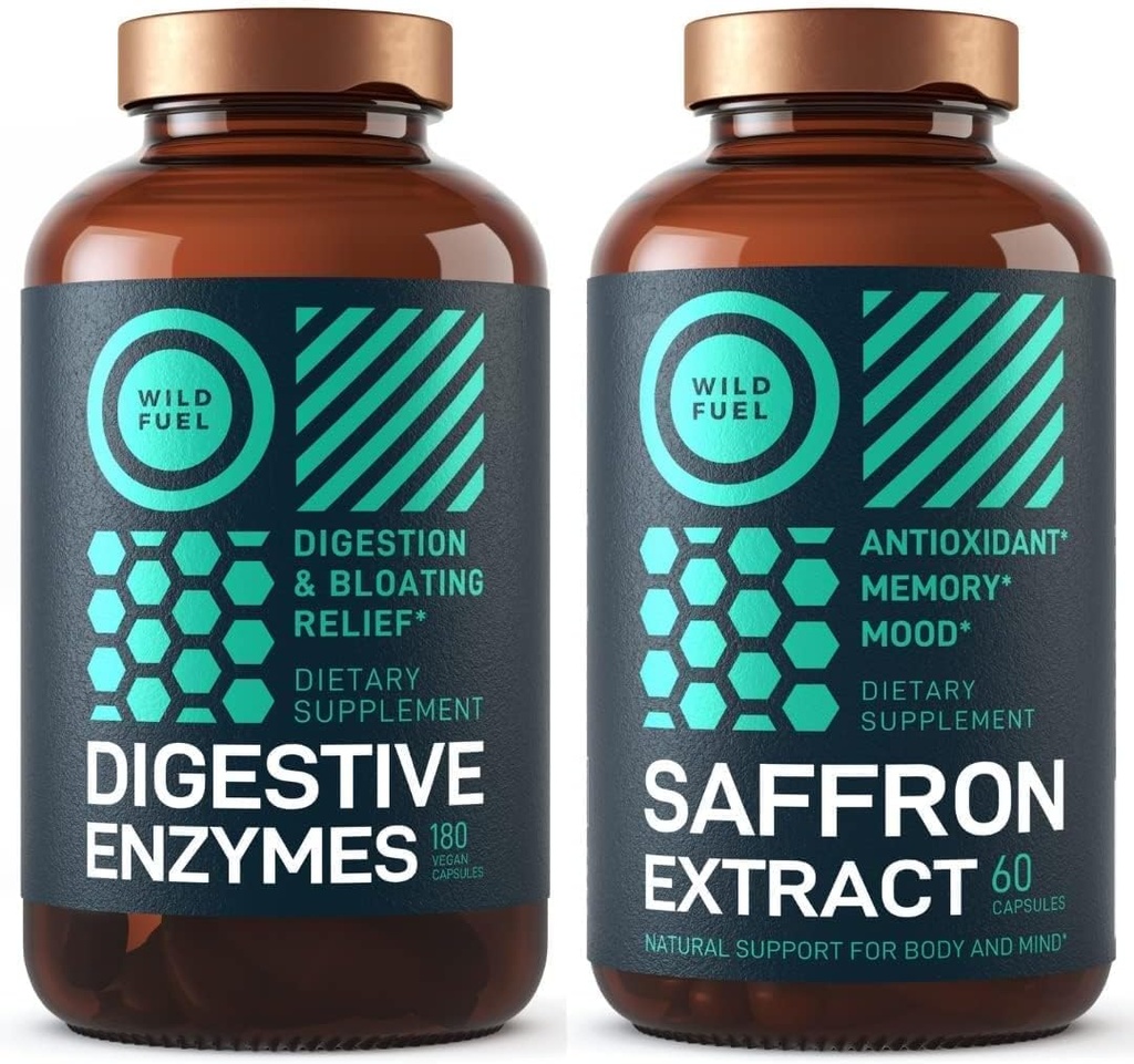 WILD FUEL Digestive Enzymes and Saffron Extract Capsules Dietary Bundle