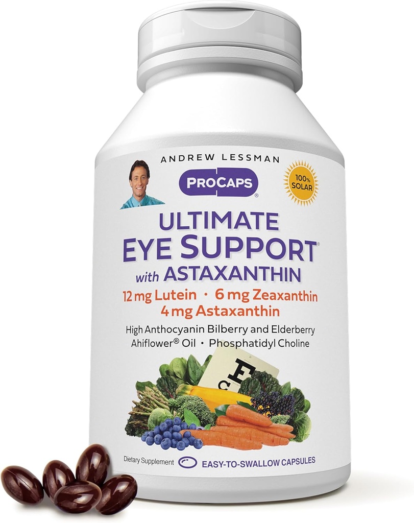 ANDREW LESSMAN Ultimate Eye Support with Astaxanthin 180 Softgels - 12mg Lutein, 6mg Zeaxanthin, 4mg Astaxanthin, Bilberry. Key Nutrients to Support Eye Health, Promote Healthy Vision. No Additives