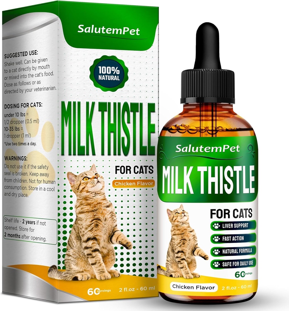 Сat Kidney Support | Milk Thistle for Cats | Herbal Supplement for Kittens & Adult Ones | Solution for All Breeds | Care for Liver | Сhicken Flavor | 2 Oz
