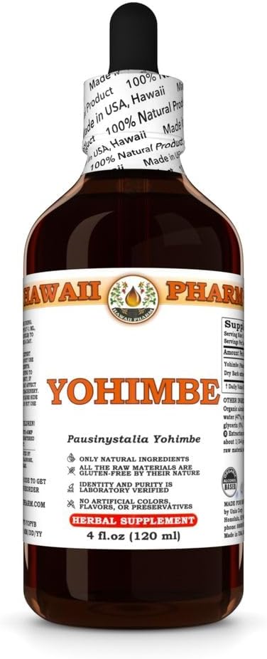 Yohimbe (Pausinystalia Yohimbe) Dry Bark Tincture, Made in Hawaii, All Natural, Vegan, Pure Liquid Extract - 4 fl.oz