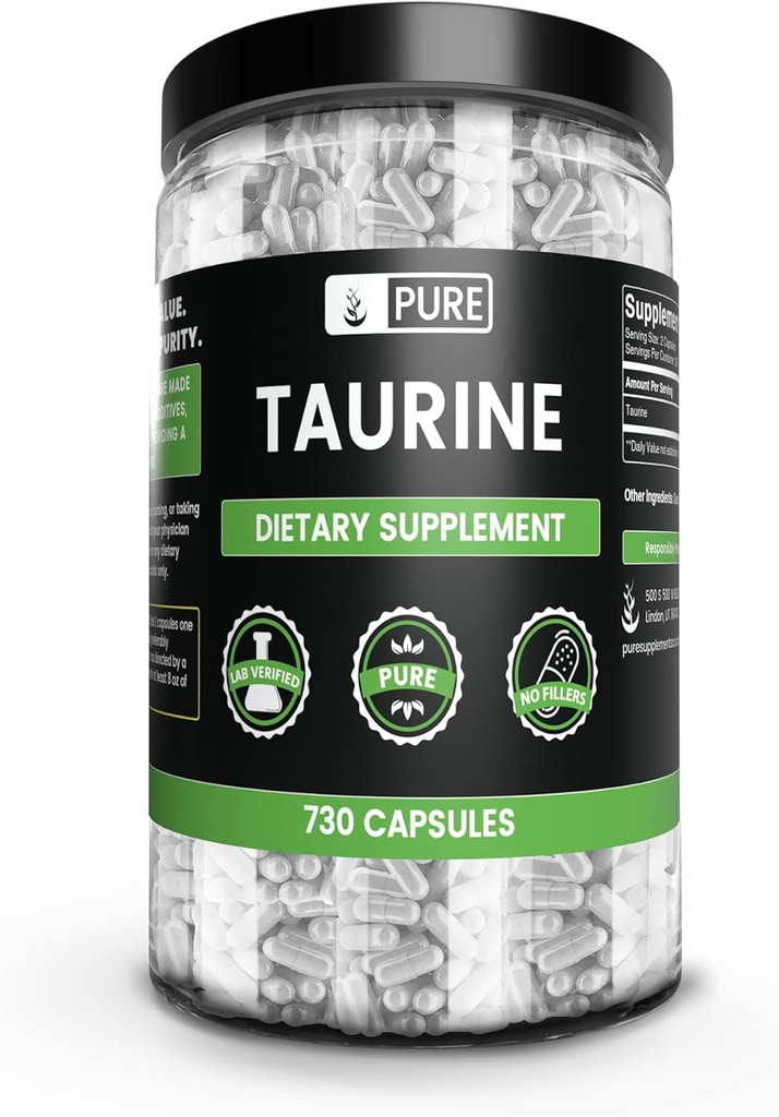 PURE ORIGINAL INGREDIENTS Taurine (730 Capsules) No Magnesium Or Rice Fillers, Always Pure, Lab Verified