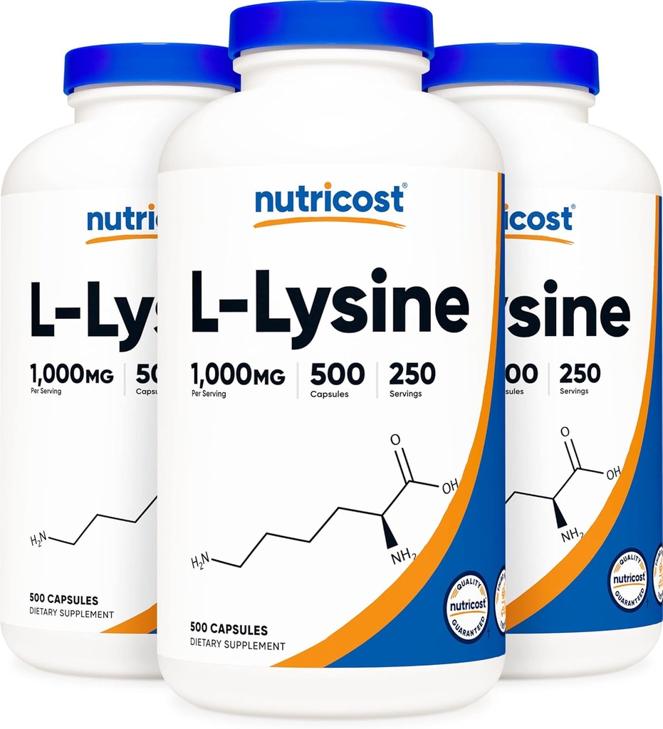Nutricost L-Lysine 500mg (1000mg Serving), 500 Capsules (3 Bottles)