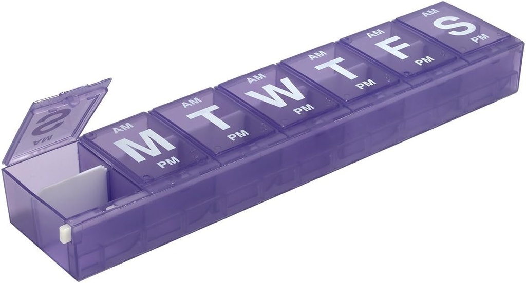 EZY DOSE Weekly (7-Day) AM/PM Pill Planner, Medicine Case, Vitamin Organizer Box, 3X-Large Locking Compartments to Secure Prescription Medication, Prevent Accidental Spilling, Color May Vary, BPA Free