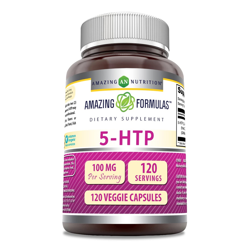 Amazing Formulas 5-HTP (Hydroxytryptophan) Supplement | 100 Mg Per Serving | Veggie Capsules | Non-GMO | Gluten Free | Made in USA (1 Pack, 120 Count)