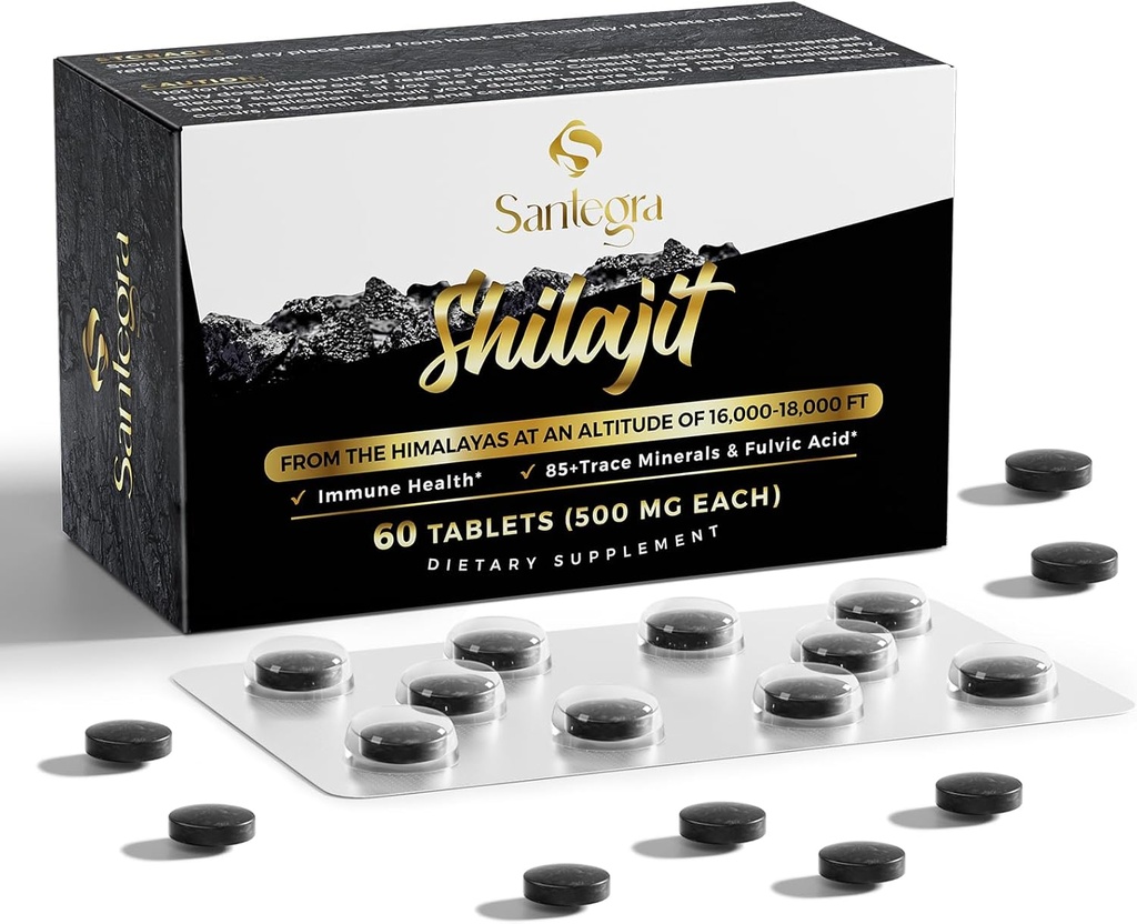 30,000 MG Shilajit Tablets, 100% Shilajit Pure Tablets for Women & Men, Himalayan Organic, Fulvic Acid & 85+ Trace Minerals, Resin Supplement for Energy and Immune System, 60 Counts