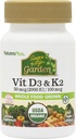 Natures Plus Source of Life Garden Vitamin D3 & K2-60 Vegan Capsules - Promotes Bone Support, Immune Function, Cardiovascular Health & Mood Balance - Vegan, Gluten Free - 60 Servings