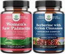Bundle of Extra Strength Saw Palmetto for Women and Balancing Berberine Plus 1200mg Complex - DHT Blocker Thickening Hair Vitamins for Hair Loss - Antioxidant Berberine with Ceylon Cinnamon Capsules