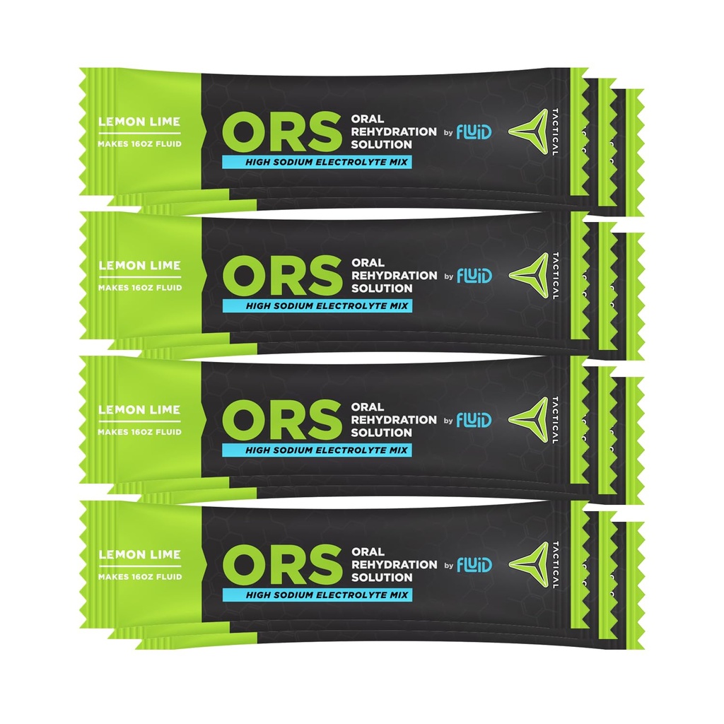 Fluid Tactical - ORS (Oral Rehydration Solution), Recover Faster, Extreme Dehydration Electrolytes, 12pack (Lemon Lime)