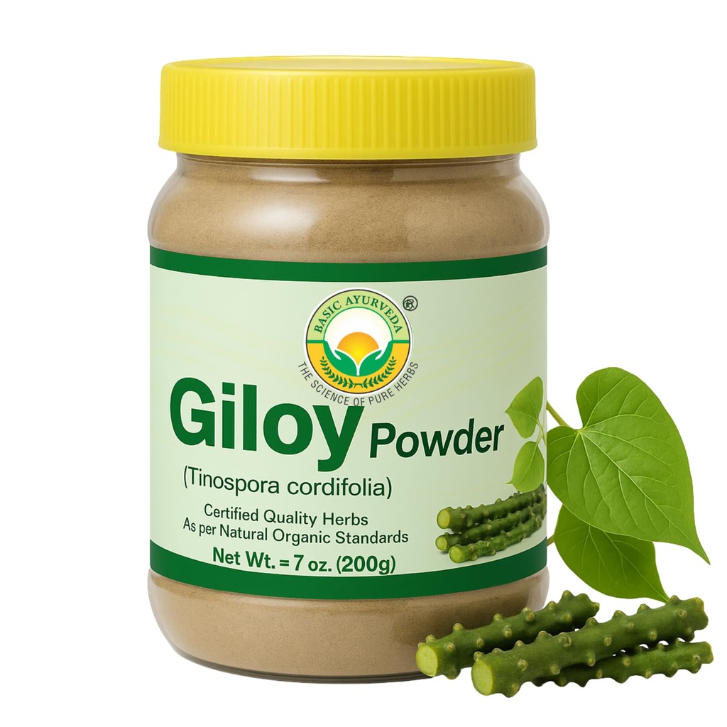 BASIC AYURVEDA Giloy Powder | 7.05 Oz (200g) | Organic Tinospora Cordifolia Stem Powder | Natural Guduchi Extract for Immune System Booster & Healthy Digestion