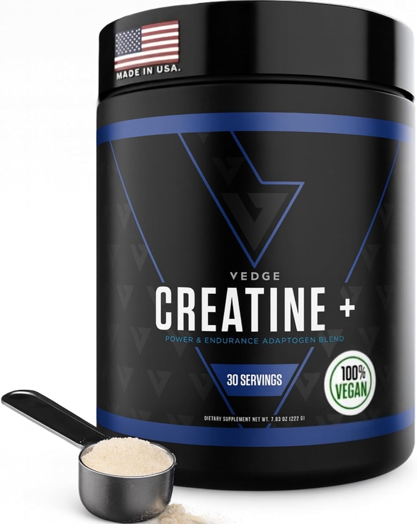 vedge Nutrition Creatine + | Vegan Plant-Based Creatine Monohydrate Powder | Energy, Performance & Function | Ergogenic Aids for Athletes | Unflavored, 30 Servings