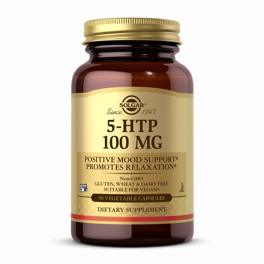 Solgar 5-HTP 100 mg - 90 Vegetable Capsules - Promotes Relaxation - Non-GMO, Vegan, Kosher & Gluten Free - 90 Servings