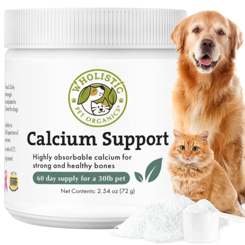 Wholistic Pet Organics Pure Powder Calcium for Dogs and Cats - Supports Strong Bones, Teeth & Muscles - Sea Coral Cat and Dog Calcium Supplement with 72 Trace Minerals - Pet Food Topper - 60 Scoops