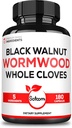 Satoomi 5 in 1 Wormwood Capsules Supplement - Extracted from Black Walnut, Whole Cloves, Turmeric and Berberine HCl - Immune System & Digestion Health - 180 Count -90 Day Supply