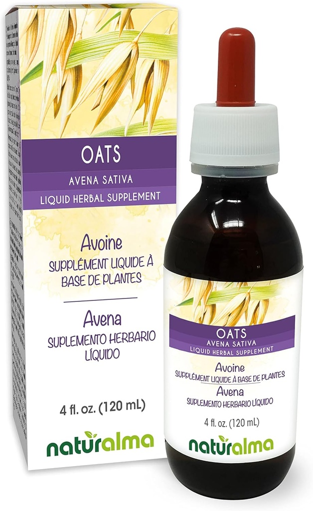 Naturalma Oats (Avena Sativa) Tops Alcohol-Free Tincture - 4 fl oz Liquid Extract in Drops - Herbal Supplement - Vegan