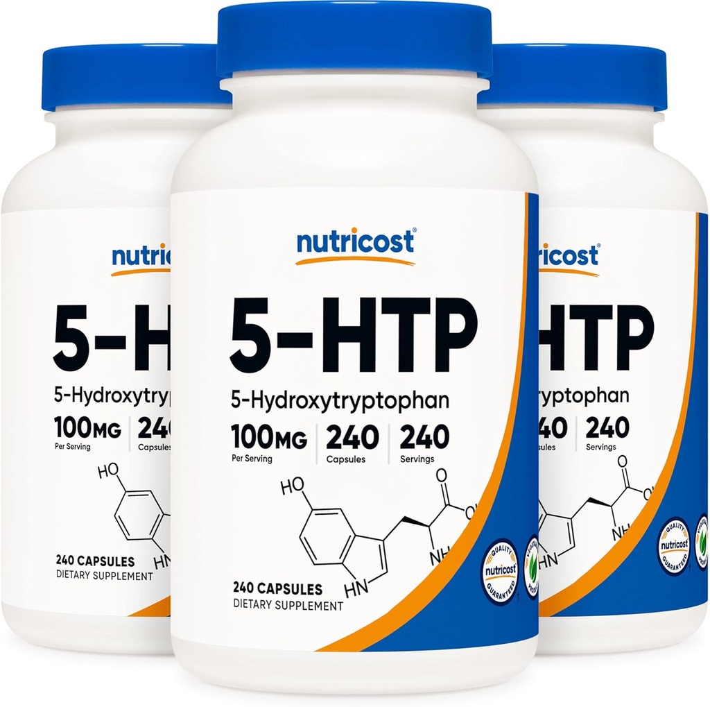 Nutricost 5-HTP 100mg, 240 Vegetarian Capsules (5-Hydroxytryptophan) - Non-GMO & Gluten Free (3 Bottles)