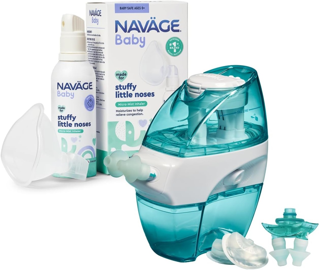 Navage Multi-User Family Kit with 30 SaltPods and Baby Mist Bundle – Saline Nasal Irrigation for Adults and Continuous Saline Mist for Infant Congestion Relief