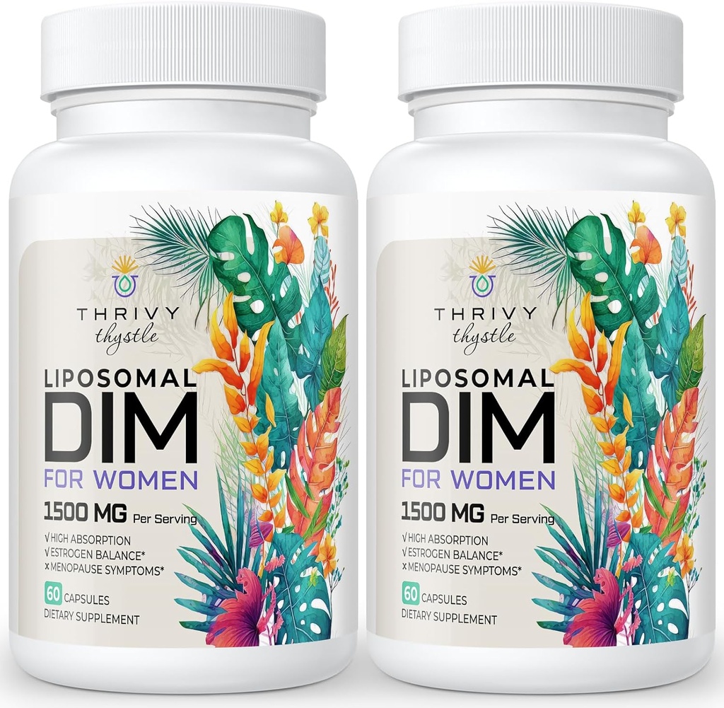 Liposomal DIM Supplement - 1500 mg Women DIM Supplement - Estrogen Supplements Contain Vitamin E, Evening Primrose, Black Cohosh, Omega-3 Fatty Acids (2 Pack)