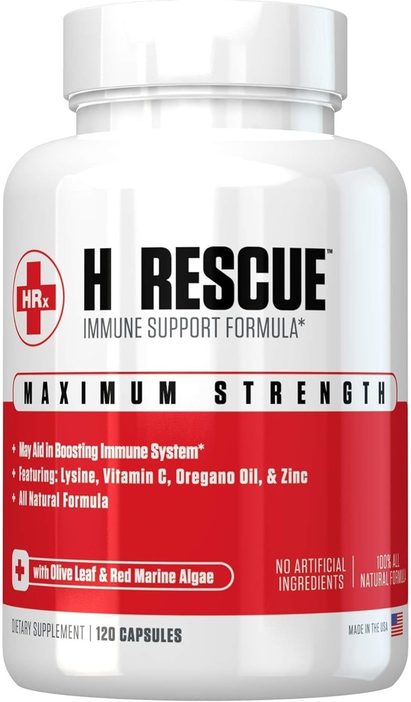 Re+Gen Nutrition H Rescue Immune Support Supplement for Adults, Capsules with Zinc, Vitamin C, L lysine Amino Acid & Oregano Oil for Immunity Health in Men & Women, 120 Capsules