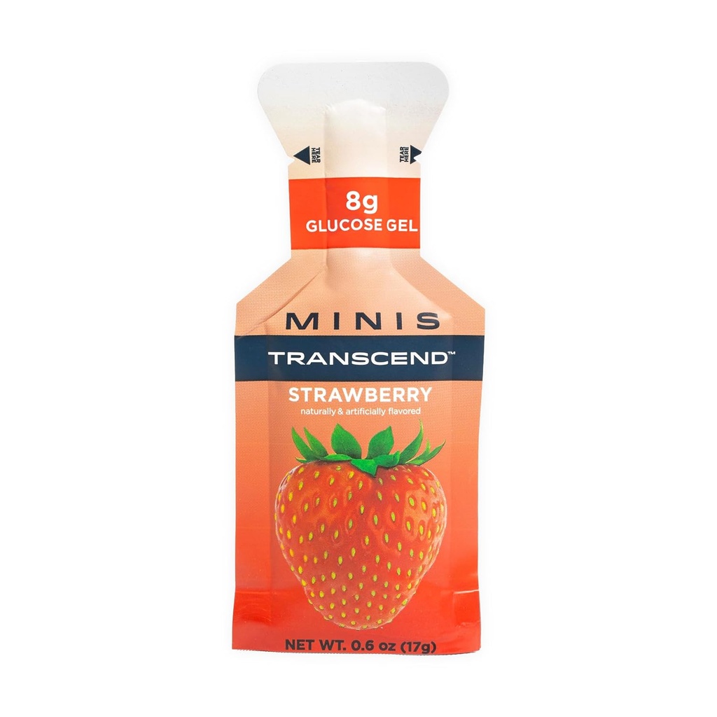 Transcend Foods Mini Strawberry Gel (.6 oz, Pack of 12) Fast-Acting Carb Gel Strawberry Flavor – Travel Size, Caffeine Free, Gluten Free