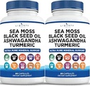 Sea Moss Black Seed Oil Ashwagandha Turmeric Bladderwrack Burdock - with Manuka, Honey Dandelion, ACV Black Pepper Gluten Free - 2-Pack