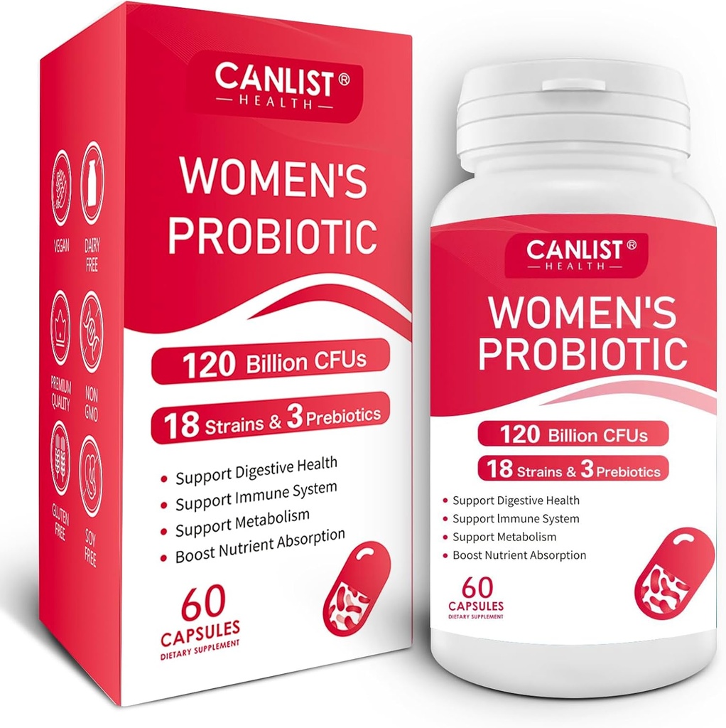 Women's Probiotics120 Billion CFUs 18 Strains 3 Prebiotics & Digestive Enzymes Contains Organic Prebiotic Cranberry Women's Health Digestive & Immune Support Non-GMO Soy Gluten Dairy Free