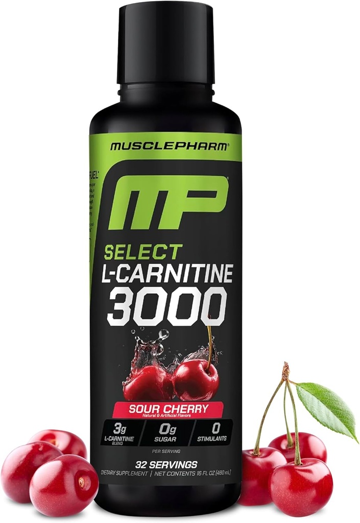 Muscle Pharm L-Carnitine 3000, The Ultimate Liquid L Carnitine Supplement for High-Performance, Supports Metabolism, Hydration & Energy, Zero Sugar, Low Calories, Sour Cherry Flavor, 32 Servings