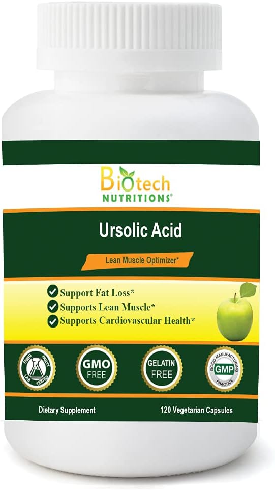 Ursolic Acid 200 mg Gelatin Free Non-GMO Made in USA, 120 Count