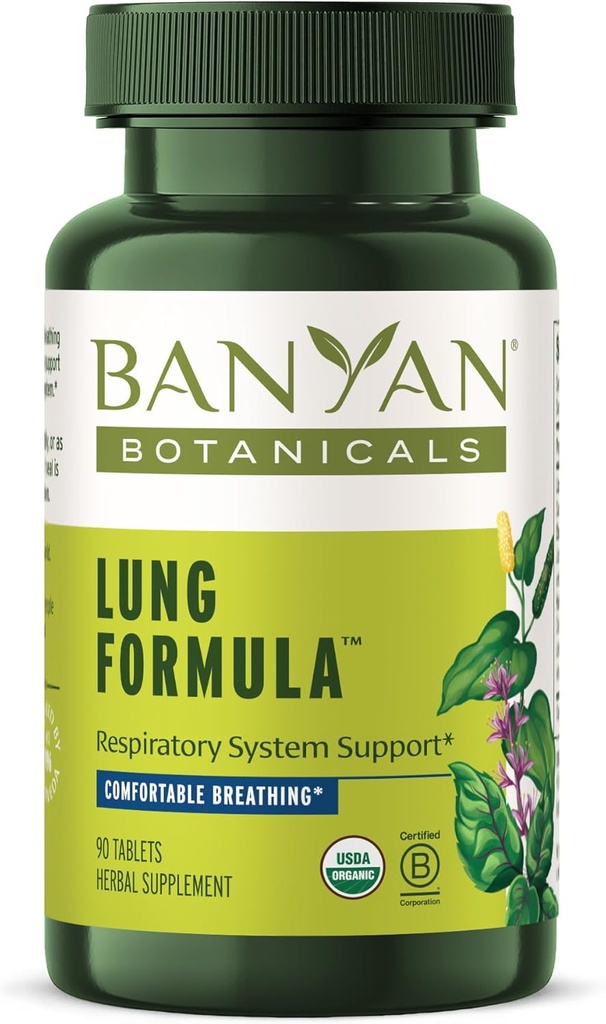 Banyan Botanicals Lung Formula – Organic Respiratory Support for Lung Health – Plant-Based Blend with Licorice, Tulsi Leaf, and Other Lung Health Herbs – 90 Tablets – Non GMO Fair for Life Vegan