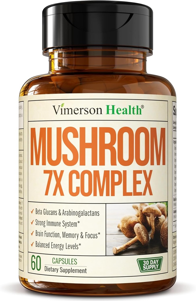 Potent Mushroom Complex with Turkey Tail, Lions Mane Extract, Shiitake Mushrooms, Reishi, Cordyceps, Maitake, Chaga & More – 7-in-1 Mushroom Supplement for Mental Clarity, Natural Energy & Focus