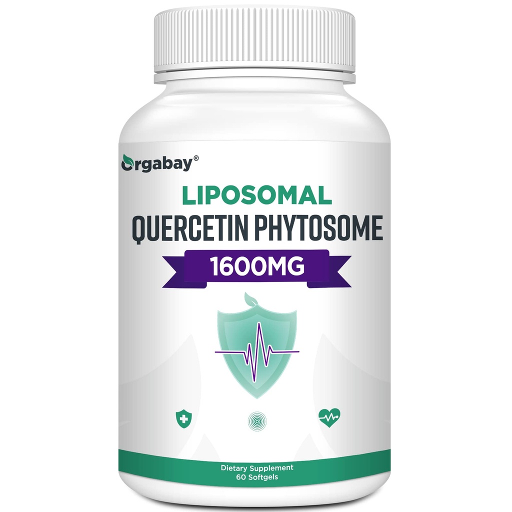 Orgabay Liposomal Quercetin Phytosome 1600 mg,Bromelain 200mg,Zinc 30mg,Vitamin C Turmeric 40 mg,Highest Absorption,Quercetin Complex, 60 Softgels