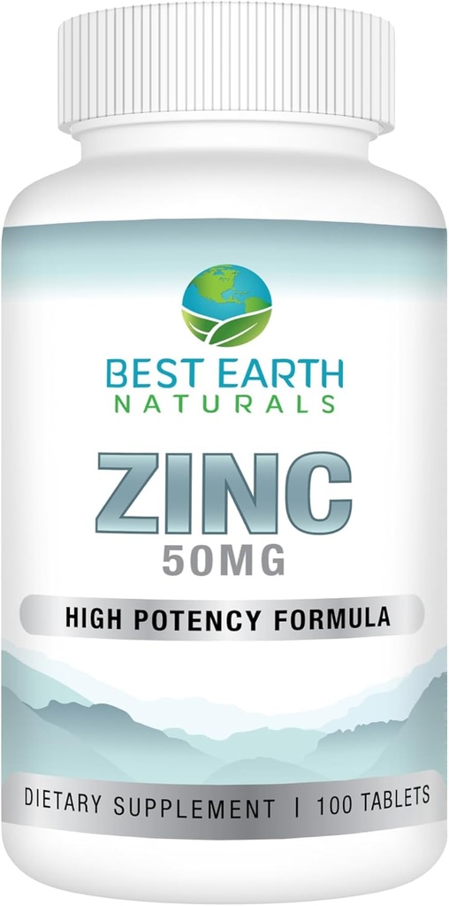 Best Earth Naturals 50 Mg Zinc Supplements - Immune Support Supplement - High Potency Natural Antioxidant - 100 Tablets (100 Day-Supply)