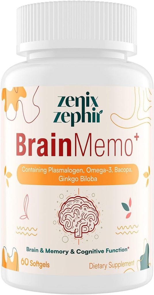 Memory Focus Supplement - Brain Support with Omega-3, Bacopa and Plasmalogens for Enhanced Cognitive Function - Concentration and Memory - Non-GMO, 60 Softgels