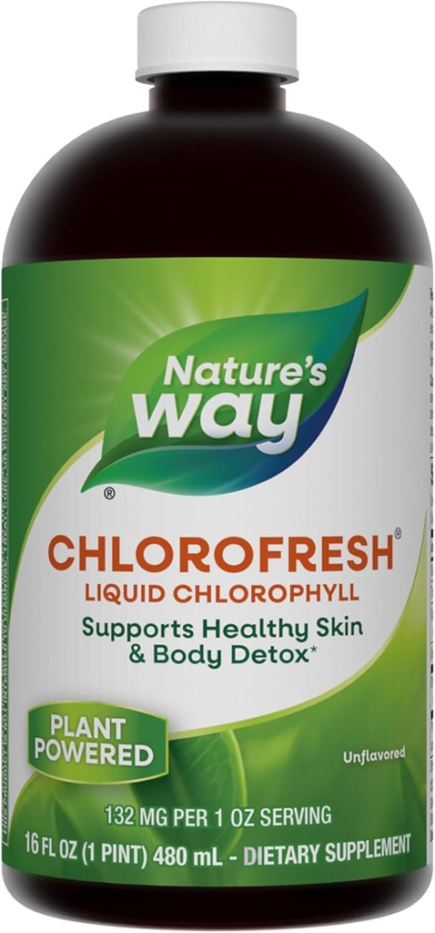 Nature’s Way Chlorofresh Liquid Chlorophyll, Supports Healthy Skin & Body Detox*, Internal Deodorant*, Unflavored, 16 Oz