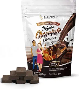 BariatricPal Sugar-Free Calcium Citrate Soft Chews | 500mg with Vitamin D & Probiotics | Belgian Chocolate Caramel | 90 Count (1 Month Supply)