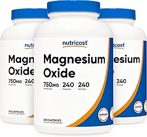 Nutricost Magnesium Oxide 750mg, 240 Capsules (3 Bottles)