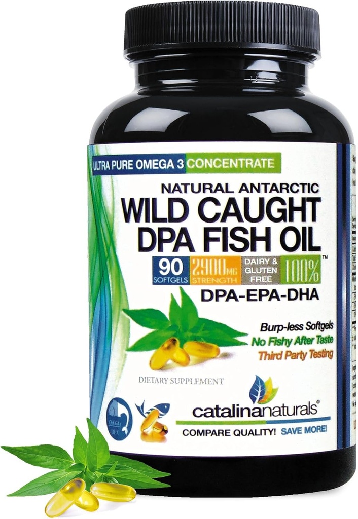 Wild Caught Omega-3 DPA Fish Oil - 2900 mg with More DPA, EPA & DHA - 90 SoftGels – Triple Strength Burp-Free