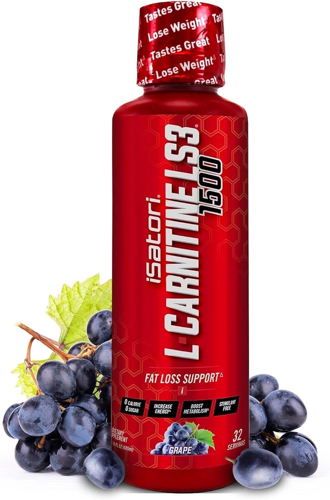 iSatori L-Carnitine LS3 1500, Triple-Blend Liquid L Carnitine Supplement, with Acetyl & Tartrate, Stimulant Free Energy, Low Calories, Sugar or Gluten, Keto-Friendly, Grape Flavor (32 Servings)