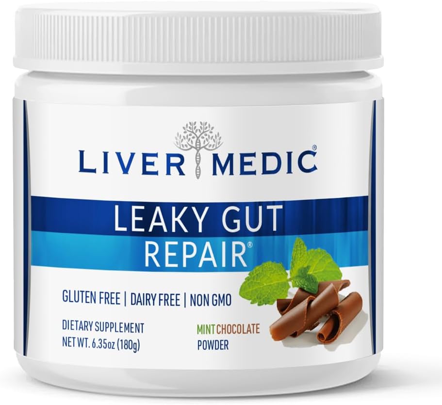 Leaky Gut Repair, Gut L Glutamine Powder, for Optimal Gut Health, Soothes Gut Issues Like Bloating and IBS, Gluten-Free Gut Health Supplements for Women and Men, Mint Chocolate, 180 g - Liver Medic