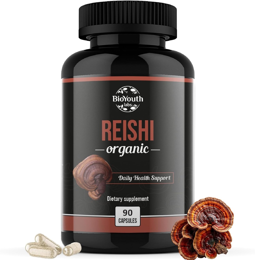 Organic Reishi Mushroom Capsules Supplement | Non-GMO & Allergen-Free | 90 Capsules (1-Month Supply)