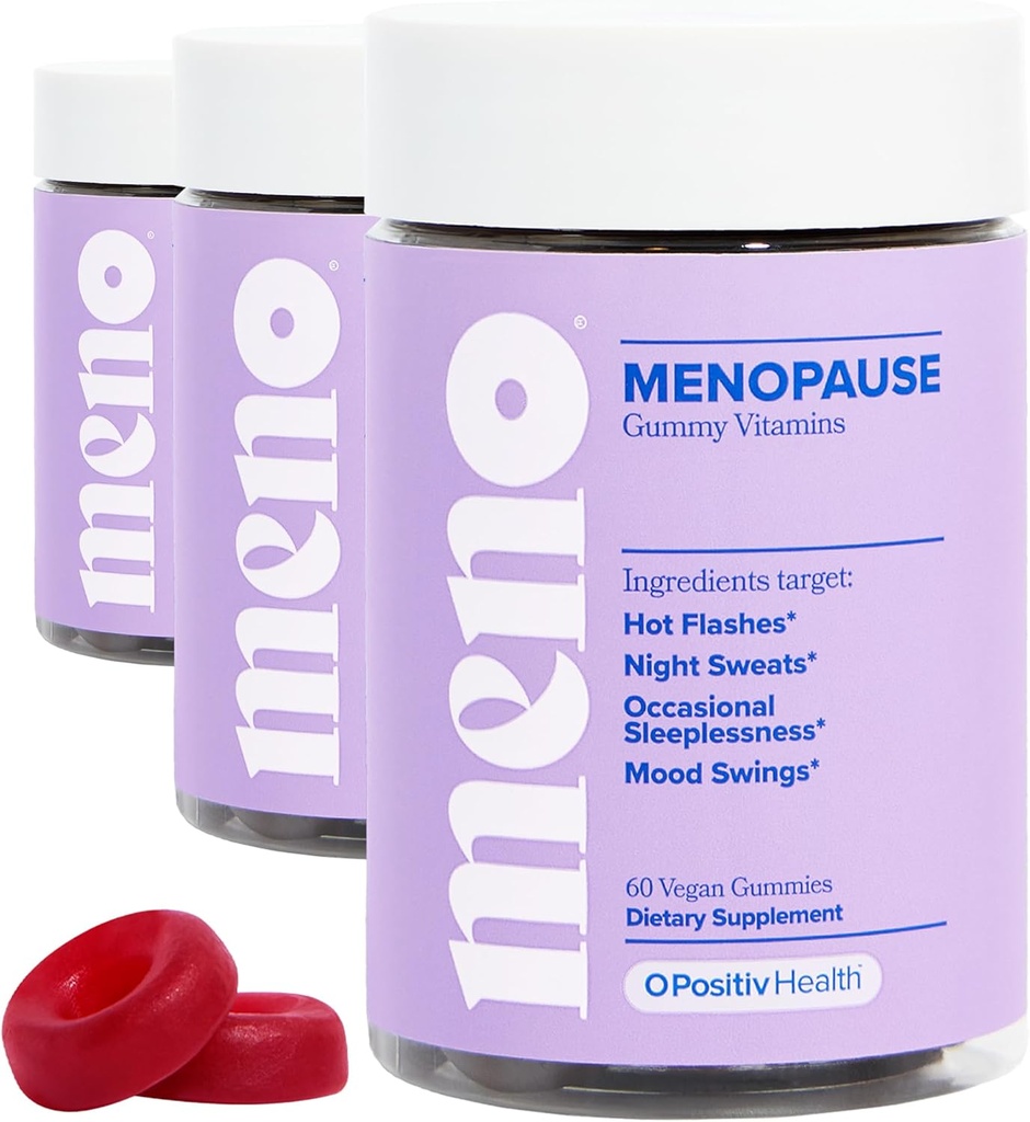 O Positiv MENO Gummies for Menopause, 30 Servings (Pack of 3) - Hormone-Free Supplements for Women with Black Cohosh & Ashwagandha KSM-66 - Helps Alleviate Hot Flashes, Night Sweats, & Mood Swings