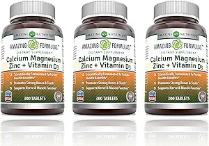 Amazing Formulas Calcium Magnesium Zinc with Vitamin D3 Supplement | Non-GMO | Gluten Free | Made in USA (300 Count | 3 Pack)