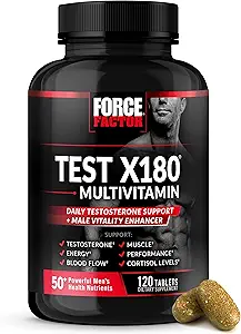 FORCE FACTOR Test X180 Multivitamin, Testosterone Booster Supplement for Men, Support Muscle, Strength, Performance & Vitality, 50+ Nutrients for Men’s Health & All 13 Essential Vitamins, 120 Tablets