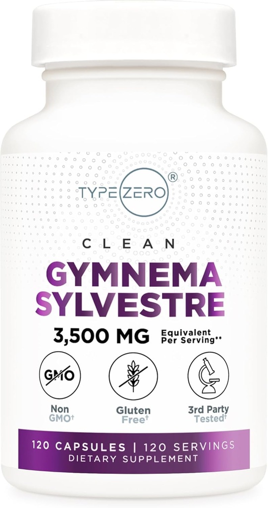 Type Zero Clean Gymnema Sylvestre Capsules (120 Servings, 3,500 MG Equivalent Per Serving) - Non-GMO, Gluten Free
