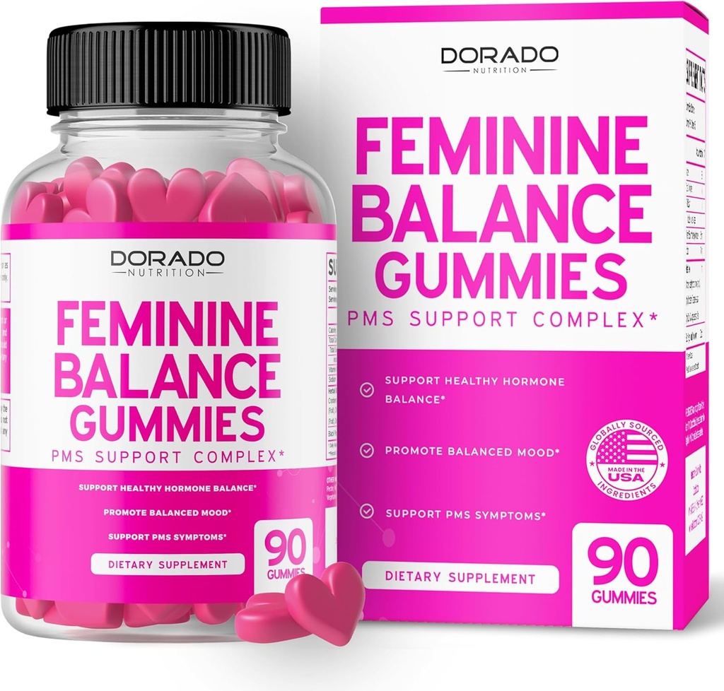 Feminine Balance For Women Gummies & PMS Gummies (90 Count) - Natural Feminine Balance for Women - Cramps, Bloating, Mood Swings, Hot Flashes - Formulated with Cranberry, Dong Quai & Chasteberry