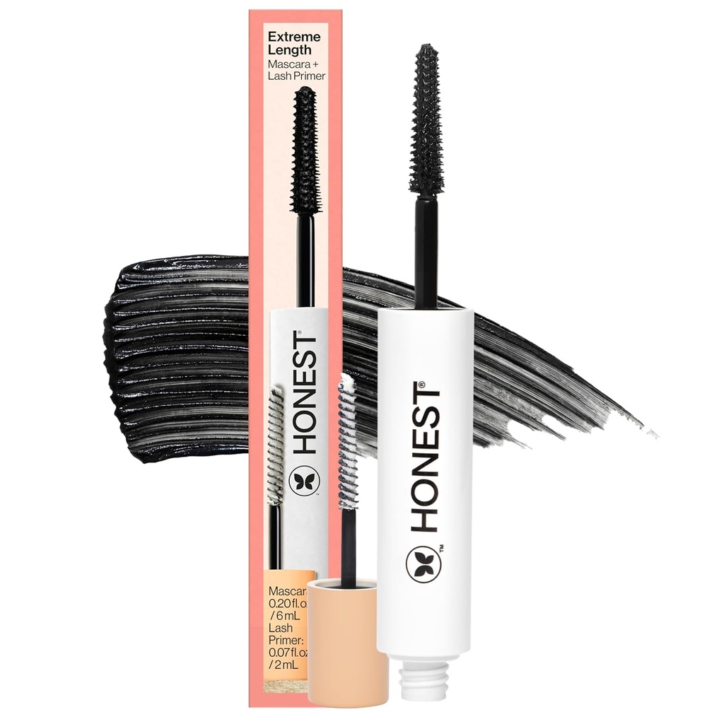 Honest Beauty 2-in-1 Extreme Length Clean Mascara + Lash Primer | Lengthening + Volumizing | Cruelty Free + Safe for Sensitive Eyes | Black, .27 fl oz