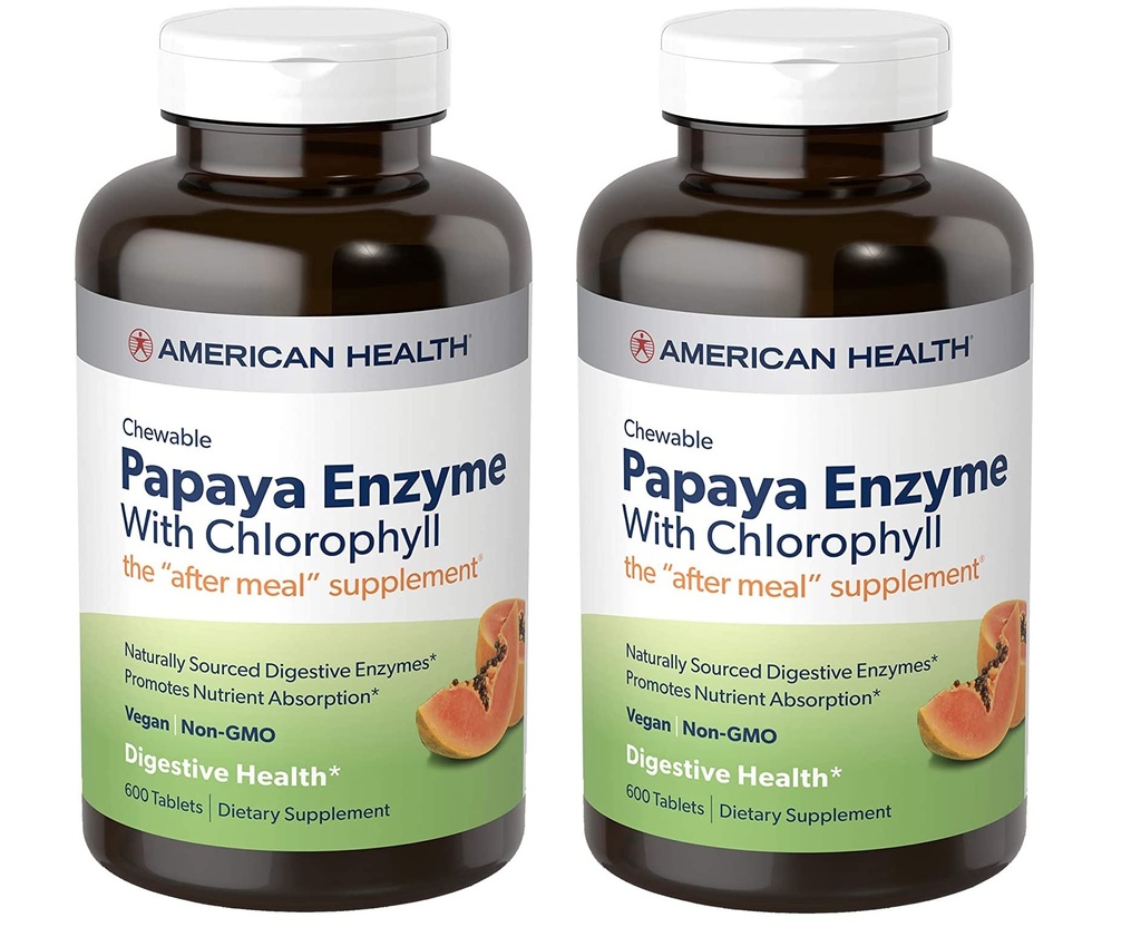 American Health Papaya Enzyme with Chlorophyll Chewable Tablets - 600 Count (200 Total Servings) (Pack of 2)