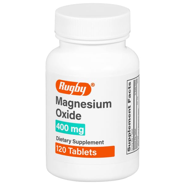Rugby Magnesium Oxide 400 mg Tablets - Dietary Supplement - Gluten-Free - 120 Count (1 Pack)