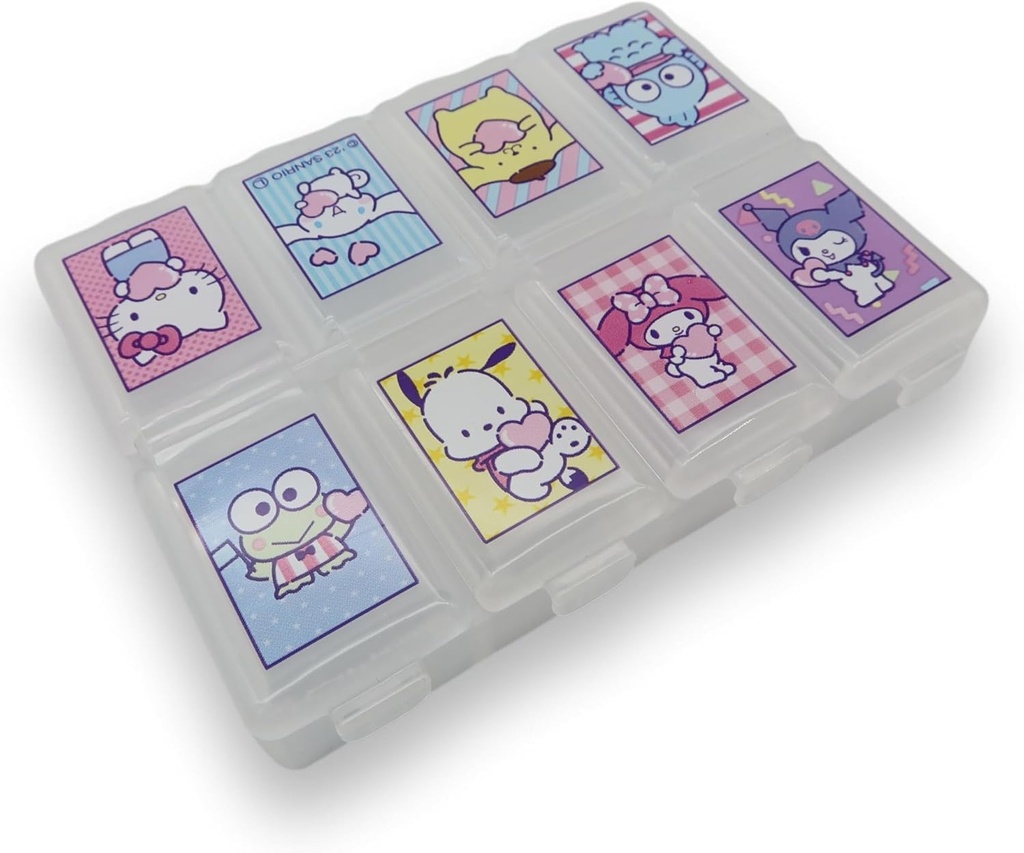 Sanrio Characters Die-Cut Medicine Supplement Portable Accessories Case Travel with 8 Subdivision lid (Mix) Multicolor