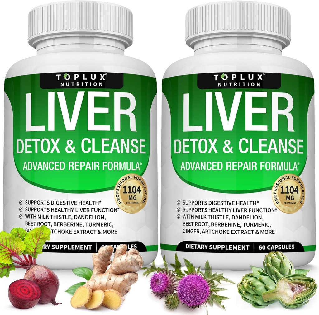 Liver Cleanse Detox & Repair Formula Liver Detox Supplement – Milk Thistle with Dandelion, Artichoke, Turmeric, Beet Root, Turmeric & More for Natural Fast Herbal Cleansing Non-gmo Vegan 60 Capsules